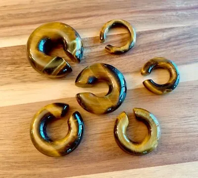 PAIR Tiger Eye Stone Hoop Hanger Ear Weight Plug Gauge Tunnel Organic • $21.95