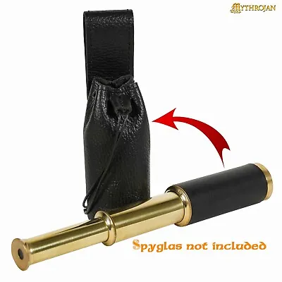 Medieval Pirate Spyglass Drawstring Leather Belt Pouch Cosplay Accessory Black • $10.99