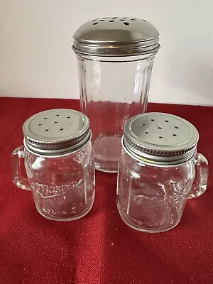 Vintage Ball Clear Glass Mason Jar Salt And Pepper Shakers With Glass Shaker • $18