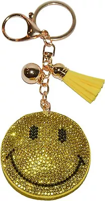 Yellow Smiley Face Keychain Rhinestone Happy Face Purse Charm Bling... • $7.70