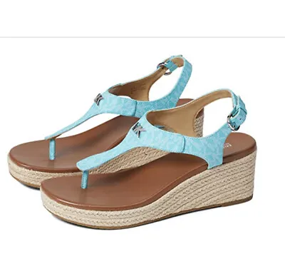 New Michael Kors Laney Thong Espadrille Wedge Platform Sandals Ocean Blue • $89.99