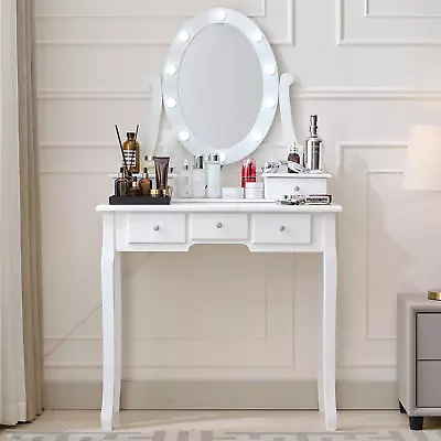 Makeup Vanity Table With Lighted Mirror Dressing Table Compact Vanity Desk With • $139.99
