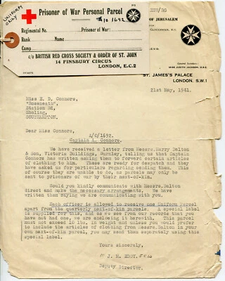 £4.99 • Buy 1941 POW Parcel Tag For Officer's Uniform And Letter About Parcel Contents