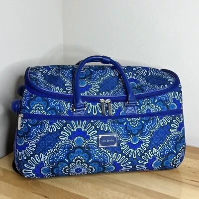 Vera Bradley Wheeled Luggage Duffel Travel Bag Blue Tapestry Retired College • $150