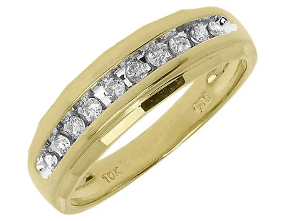 10k Yellow Gold Mens 1 Row Real Diamond Wedding Band Ring 1/4 Ct • $329.99