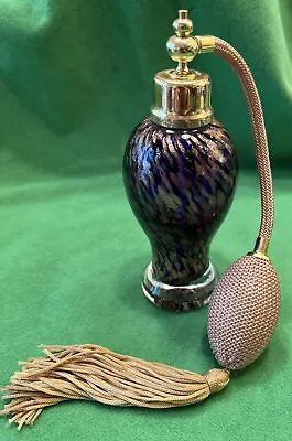 Beautiful  Art Glass Perfume Atomizer Cobalt Gold Copper Flecks Murano • $23.50