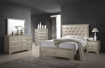 Modern Furniture - 5 Piece Queen King Bedroom Set In Champagne Gold Finish IL7D • $1634.87