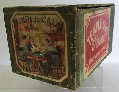 Vintage Temple Club 5¢ Straight Wood Cigar Box W Men Playing Cards Ca 1901 • $50