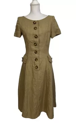 Vintage Oscar De La Renta Fit And Flare Shirtwaist Dress Tan Size 12 USA Made • $50
