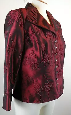 J.R. NITES By Carol Lin Iridescent Red Embroidered Embellished Dressy Blouse 10 • $8.21