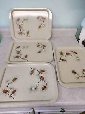 3 Vintage MCM Lap Trays Pine Cone Off White Harvell TV Metal Tray • $18