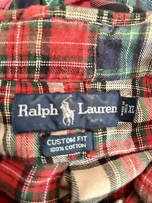 Vintage Polo Ralph Lauren Extra Large XL Flannel Patchwork Buttondown • $19.99