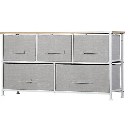 Fabric Dresser For Bedroom 5 Drawer Dresser Storage Chest Of Drawer White • $42.58