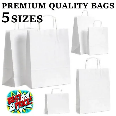 £0.99 • Buy White Paper Bags With Handles Large Small 100 50 5 Party Gift For Sweets Carrier