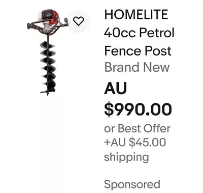 HOMELITE 40cc Petrol Fence Post Hole Digger Borer 200mm Auger $990+ FREEPOST NEW • $499.99