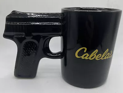 Cabela's Black Hand Gun Pistol Grip Handle 16 Oz Ceramic Coffee Tea Mug Cup • $24