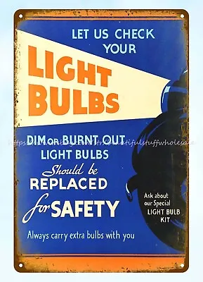 Auto Car Shop Light Bulbs Let Us Check Your Metal Tin Sign Man Cave Plaques • $18.89