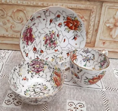 Antique C J Mason True Trio C1835 Floral Mosaic Teacup Coffee Cup & Saucer • £37