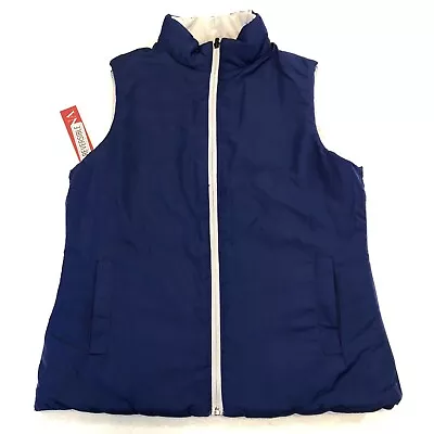 Merona Navy Blue & Light Gray Reversible Women’s Full Zip Up Puffer Vest Size S • $9.99