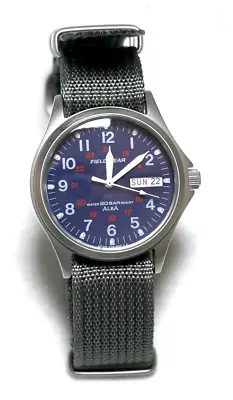 SEIKO ALBA FIELD GEAR Blue Watch Day Date V743-8000 Quartz Lumibrite Japan Used • £144.77