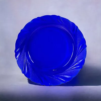 Vintage Cobalt Blue Glass Vereco France 7 3/4” Plates Swirl Pattern Set Of 8 • $34.44