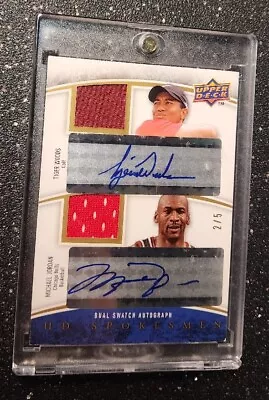 2009 UD Ballpark Collection Tiger Woods Michael Jordan Dual Swatch Auto #2/5 • $100000