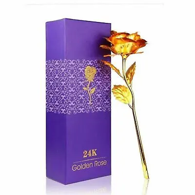 $50.25 • Buy 24k Gold Plated Foil Rose Flower Long Stem Dipped Valentines Day Gift For Her