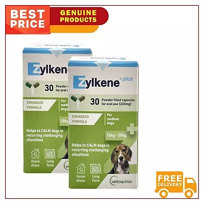 Zylkene Plus Calming Nutritional Supplement For Dogs GREEN 10-30 Kg 60 Capsules • $170.97