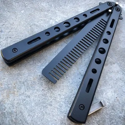 High Quality Practice BALISONG BUTTERFLY Trainer Comb Brush Knife BLADE BLACK • $7.55
