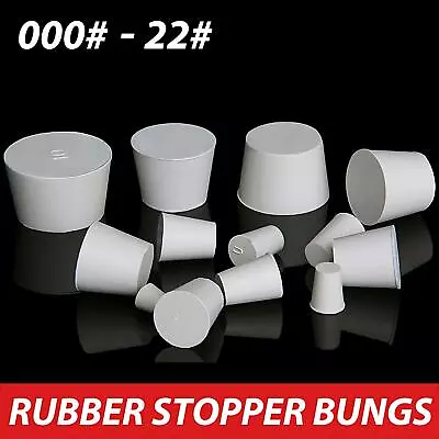 White Rubber Stopper Bungs Laboratory Solid Hole Stopper Tapered Flask 000#- 22# • $1.69