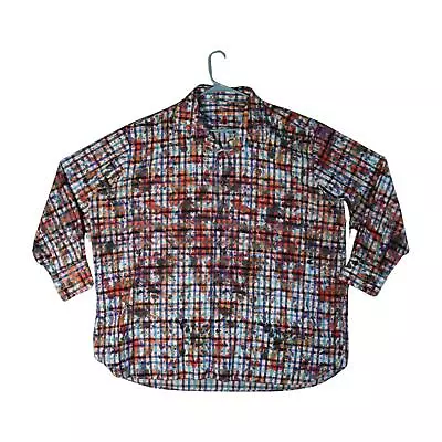 Visconti Black Shirt Mens 3XLB Blue Checked Paint Splatter Casual Button Up • $20