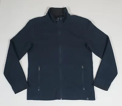 Prana Mens Large Full Zip Wool Blend Ribbed Sweater Jacket Dark Navy L • $31.69