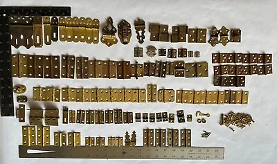 $95 • Buy Lot Of Assorted  Vintage Brass Iron  Salvaged Cabinet Door Hinges Parts #1206