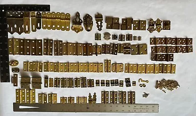 Lot Of Assorted  Vintage Brass Iron  Salvaged Cabinet Door Hinges Parts #1206 • $39.99