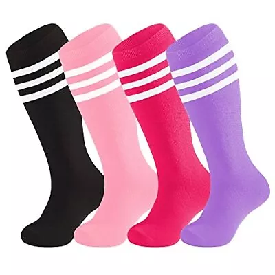  4 Pairs Toddler Soccer Socks Kids Girls 3-6 Years Blackpinkrose Redpurple • $20.94