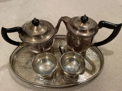 £23 • Buy Tea Set Viners Of Sheffield Alpha Plate EPNS A1 Silver Plated 5 Pieces Incl Tray