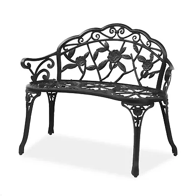 US Outdoor Patio Garden Bench Lawn Park Furniture Cast Aluminum W/ Antique Rose • $132.99