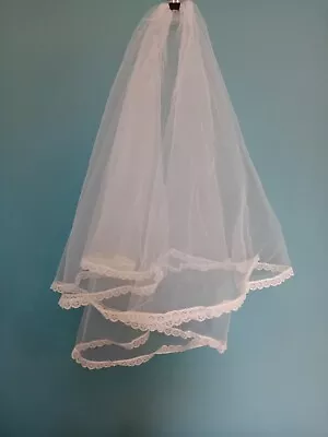 Wedding Veil Ivory 2 Tier Elbow Length & Combslide Lace Edge V249 • £9