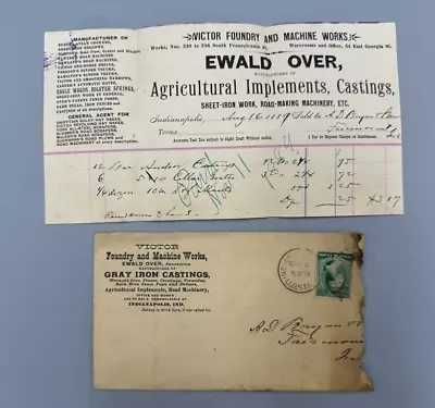 1889 VICTOR FOUNDRY Iron Casting Advertising FARM Postal Cover INDIANAPOLIS • $14