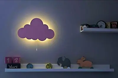 Cloud Night Light Kid's Bedroom Baby Nursery Decor Wooden Wall Lamp Gift • £14.99