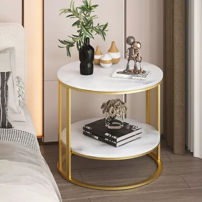 2 Tier XXL Marble Coffee Tea Table Luxury End Side Table Wire Mesh Metal Frame • $69.96