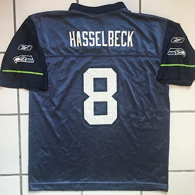 Seattle Seahawks Jersey Vtg Matt Hasselbeck Reebok Blue Jacket Hat #8 YL S • $19.99