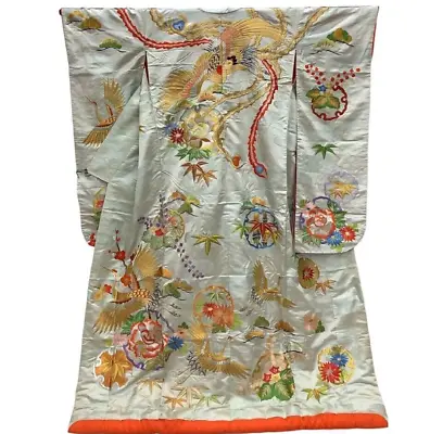 Japanese Kimono Uchikake Vintage Gorgeous Wedding Golden Phoenix Embroidery (u33 • $252