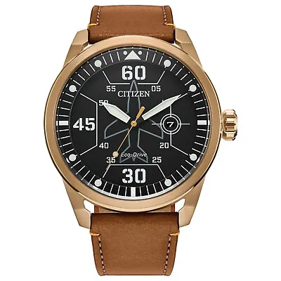 Citizen Eco-Drive Avion Weekender Men's Brown Leather 45MM Watch AW1733-09E • $119.99