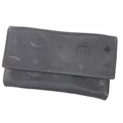 Vintage MCM Black Coated Canvas Leather Bi Fold Wallet Clutch • $59.95