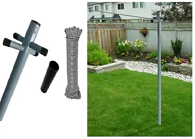 2.4m Quality Washing Line Pole & Socket Clothes Post Dryer Galvanized Heavy Duty • £9.89