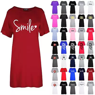 Womens Ladies Pyjamas Dress Smile Nightshirt Nightie PJ Night Wear T Shirt Dress • £3.49