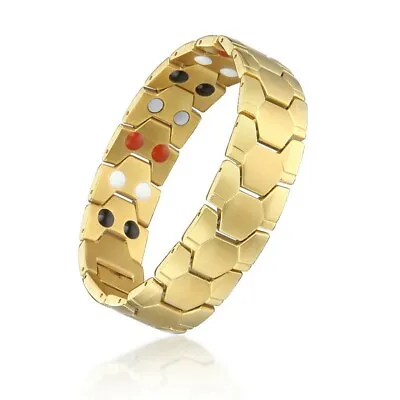 Men Gold Stainless Steel 4 Elements Punk Magnetic Link Braclet Valentine's Gift • £17.99