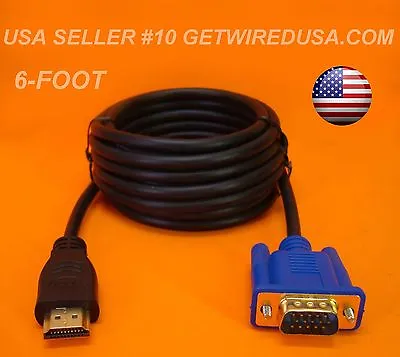 Us Seller NEW VGA To HDMI VIDEO MONITOR CABLE LAPTOP COMPUTER TV SCREEN CORD 6FT • $14.95