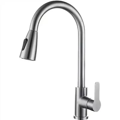 Kitchen Sink Faucet Brushed Nickel Single Handle Swivel Pull Down Sprayer Mixer • $26.99